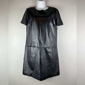 ZARA | Black Gray Knit Faux Leather Short Sleeve Mini Shift Dress